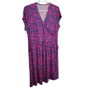 Boden Plus Size US 20/22L Dress Long Lola Jersey Knit Mock Wrap V-neck Teal Pink